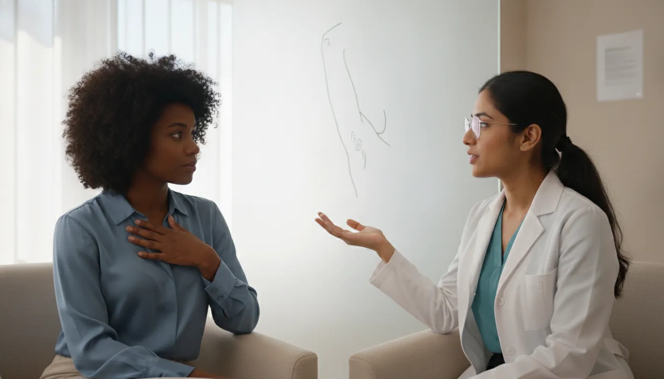 A patient and medical provider discussing underarm sweating treatment