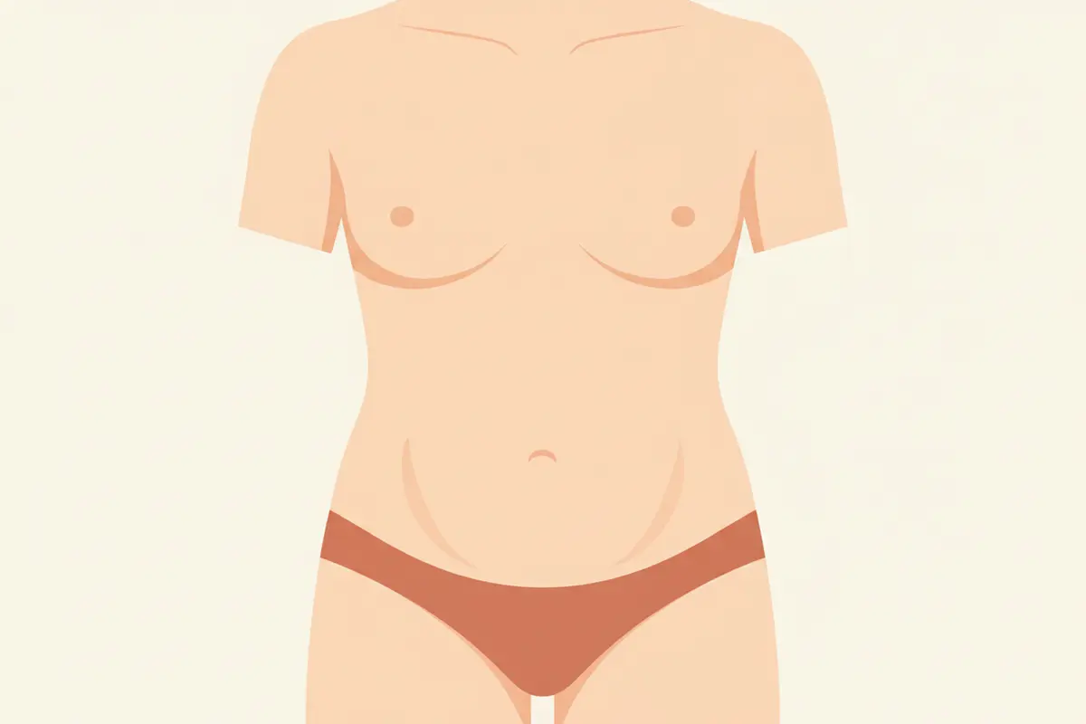 Simple medical illustration comparing the lower abdominal area addressed by panniculectomy and tummy tuck
