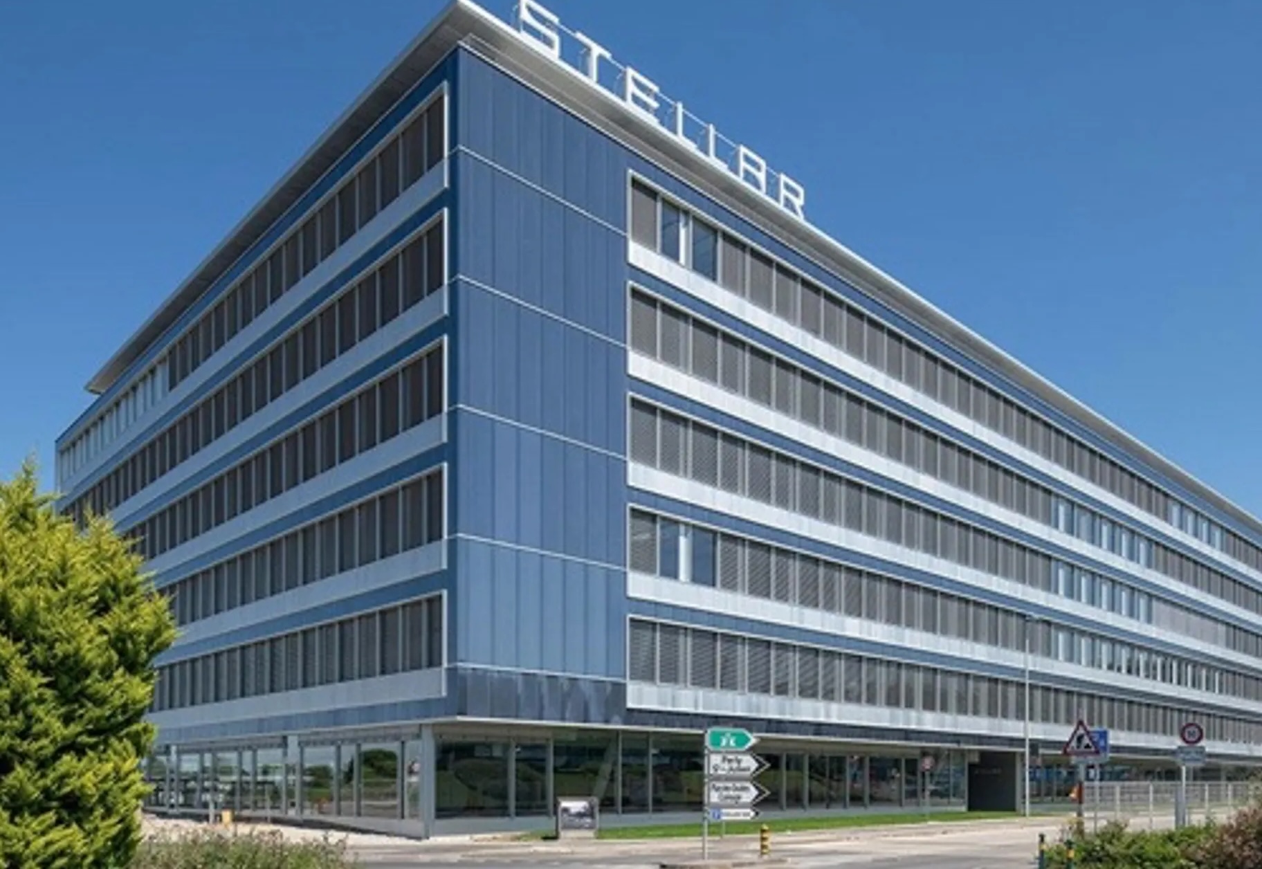Exterior of the Stellar office building housing Fluosphera's headquarters