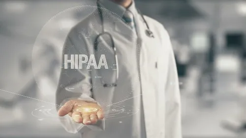 person with hand outstretched with HIPAA logo