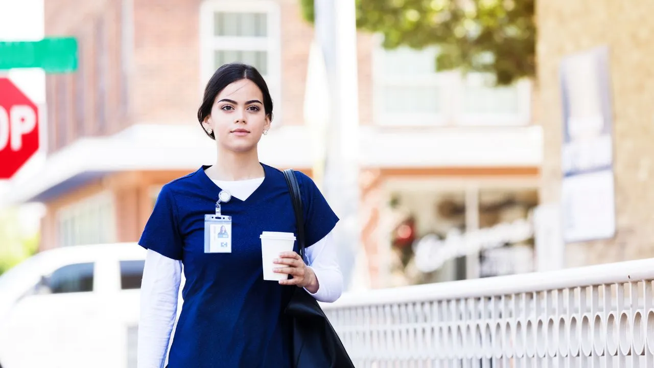 PRN nurse walking in city