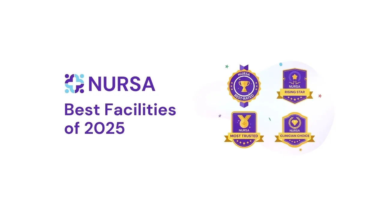 A banner reading "Nursa Best Facilities of 2025" and displaying the four award categories 