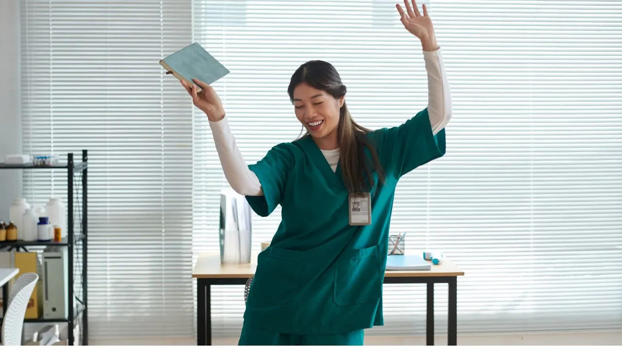 A nurse dancing