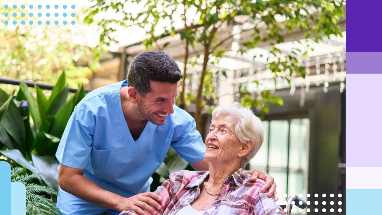 A nurse helping an elderly resident