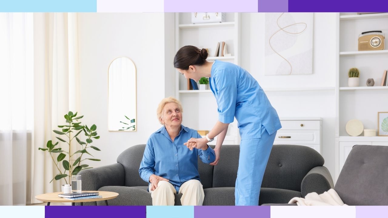 A nurse assisting an elderly patient in an assisted living setting