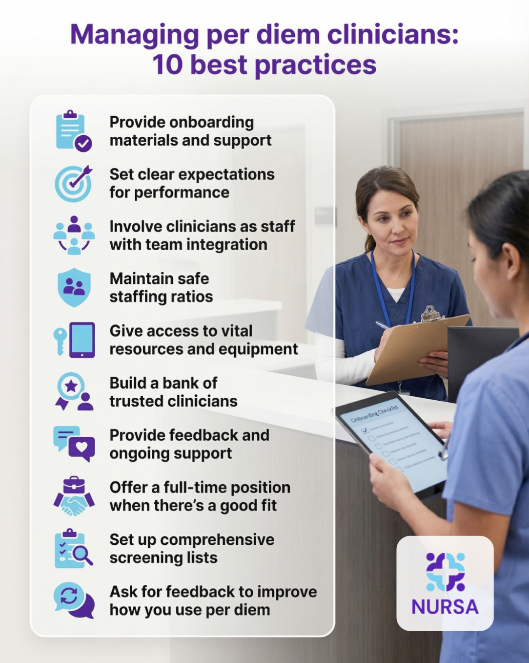 Ten best practices for managing per diem clinicians