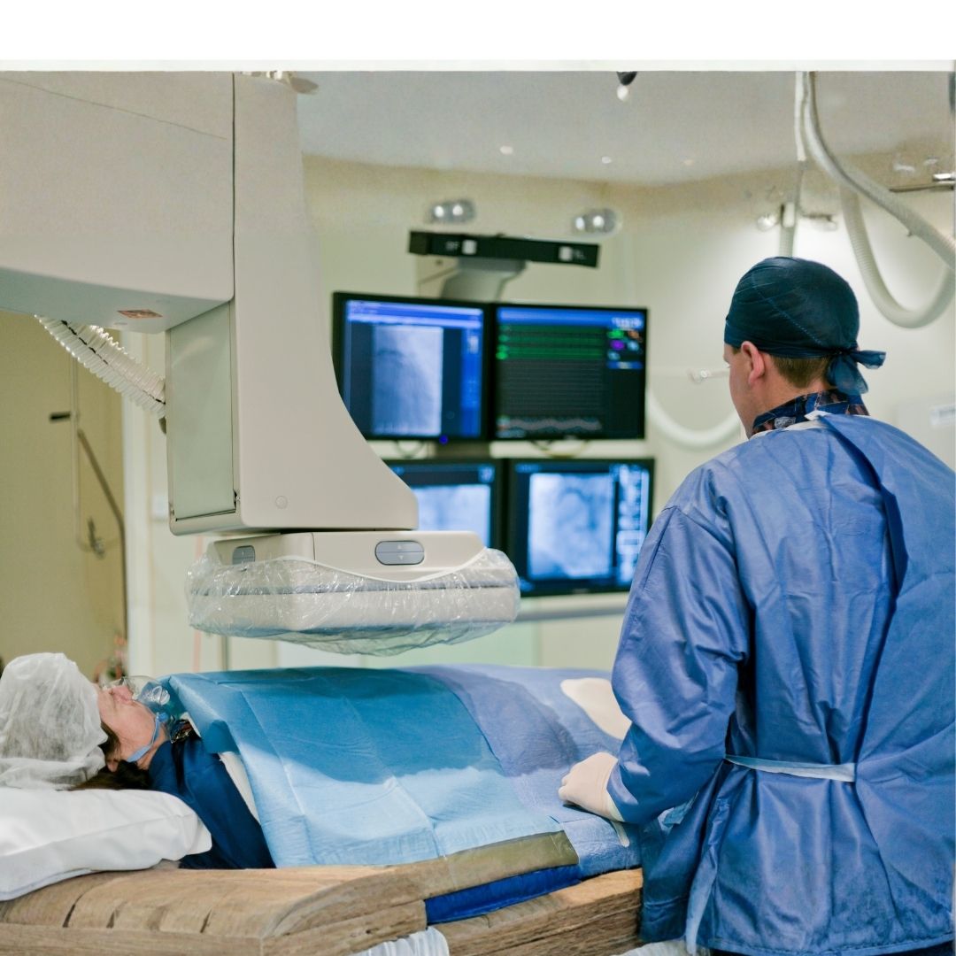 A cath lab nurse and a patient