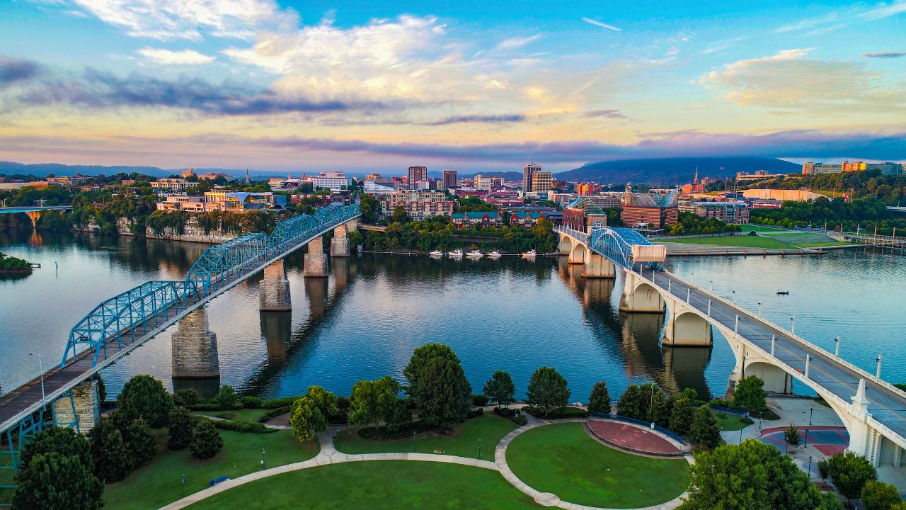 View of bridges and a cityscape