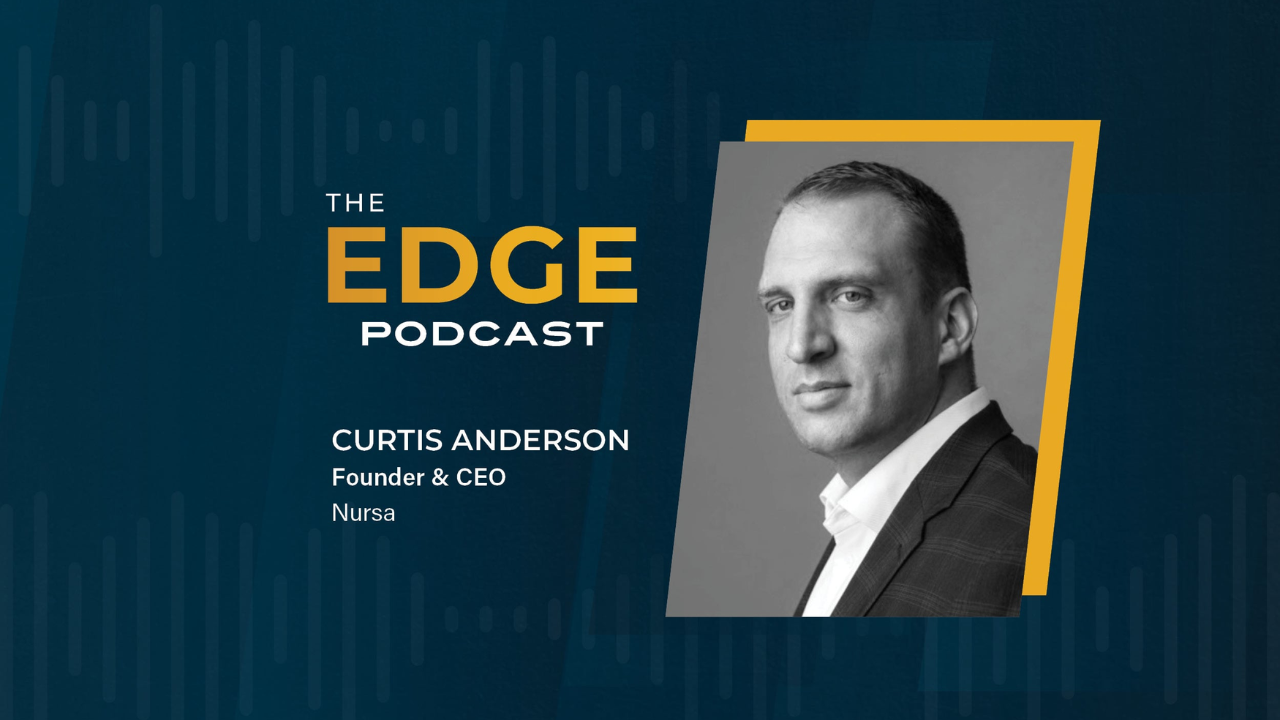 picture of Curtis Anderson in black and white, yellow 3d border and The Edge podcast in the background