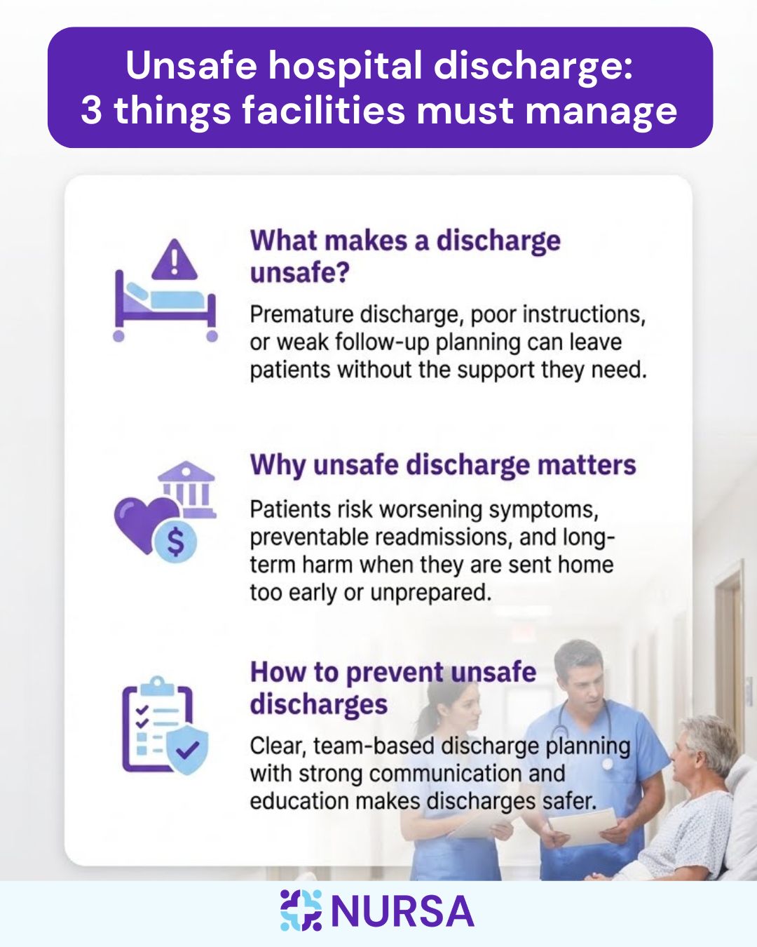 Infographic about managing unsafe hospital discharges
