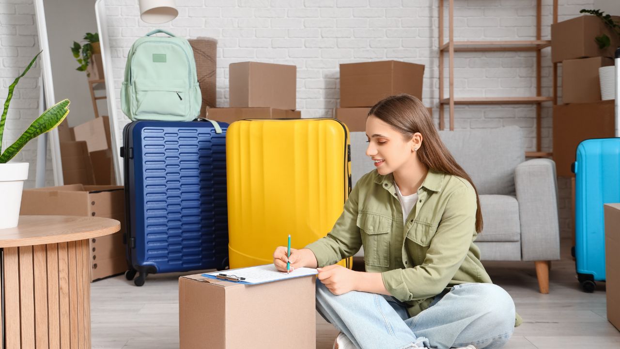 A girl packing up and writing