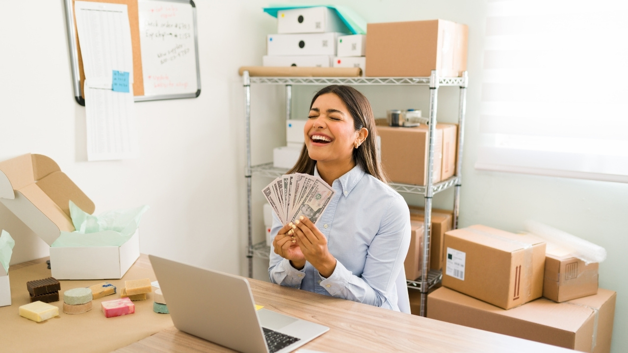 A woman earning money