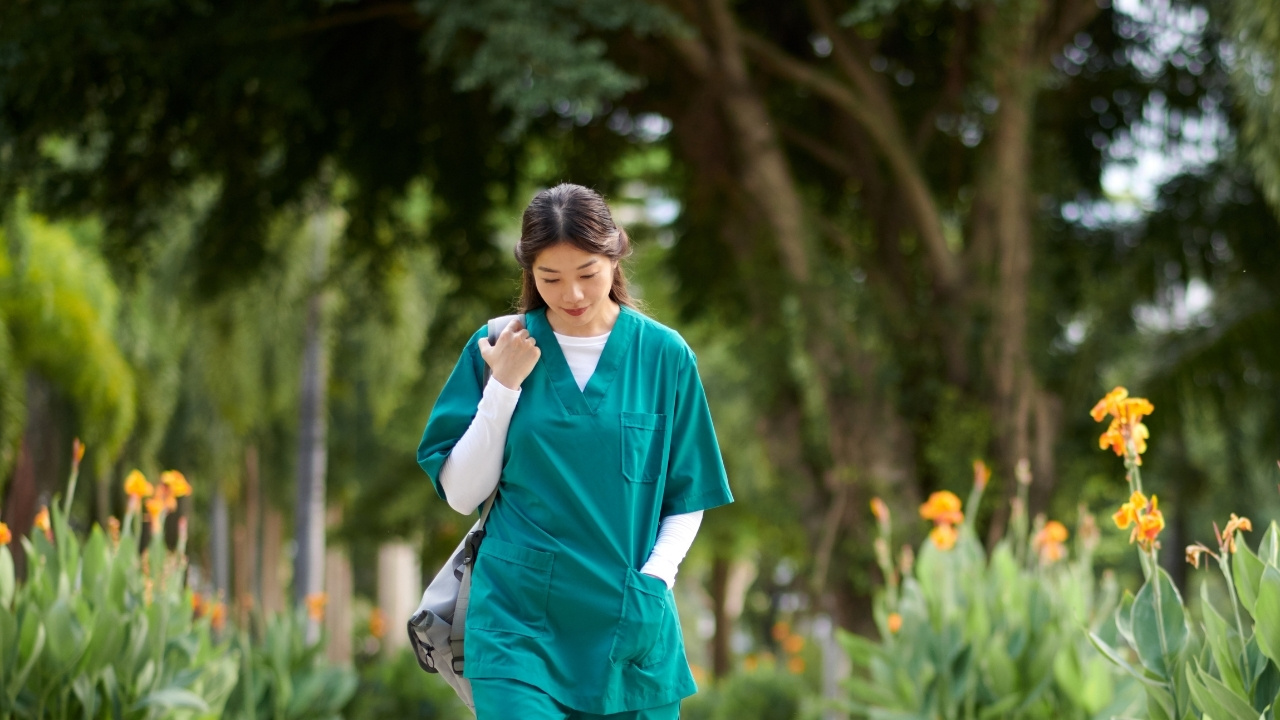 A nurse taking a walk