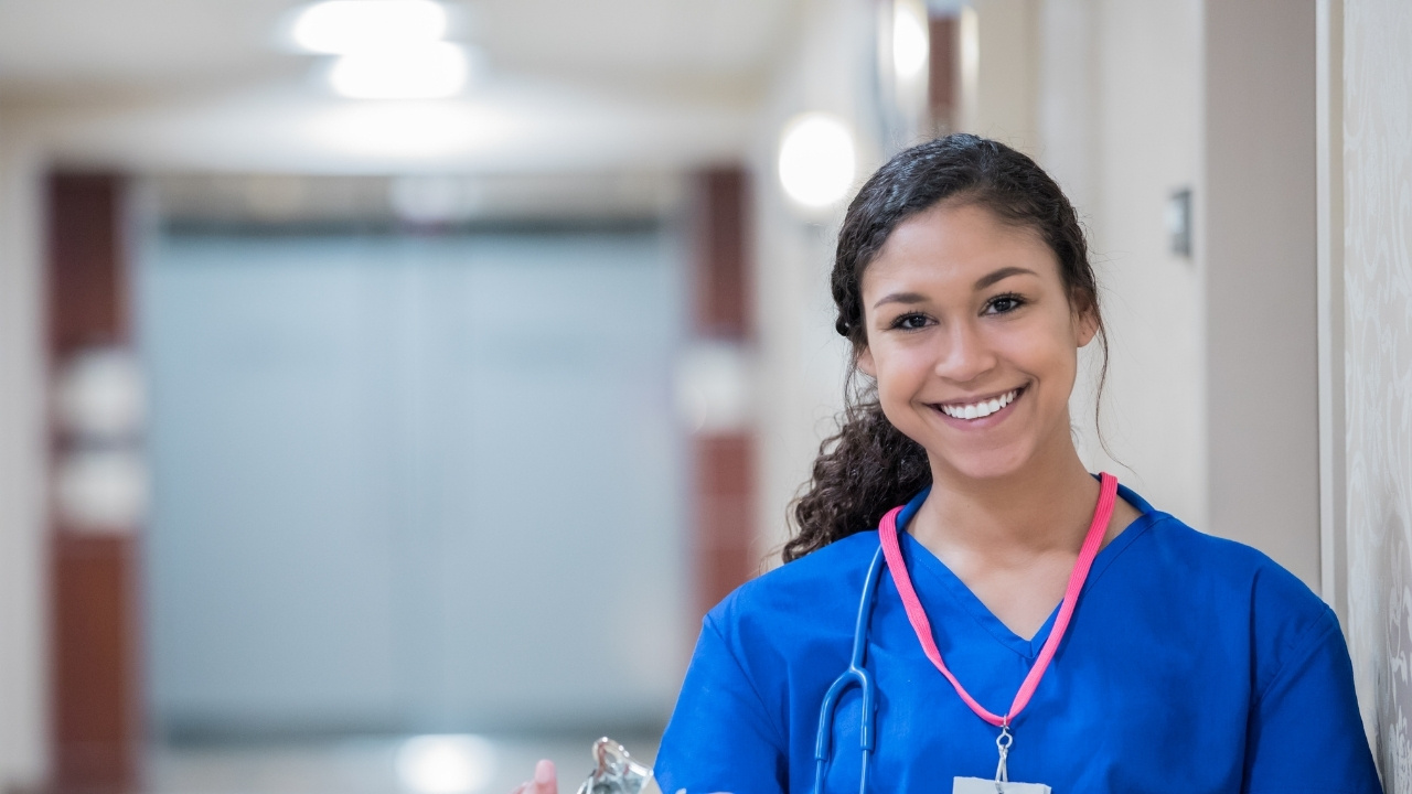 A picture of a nurse smiling