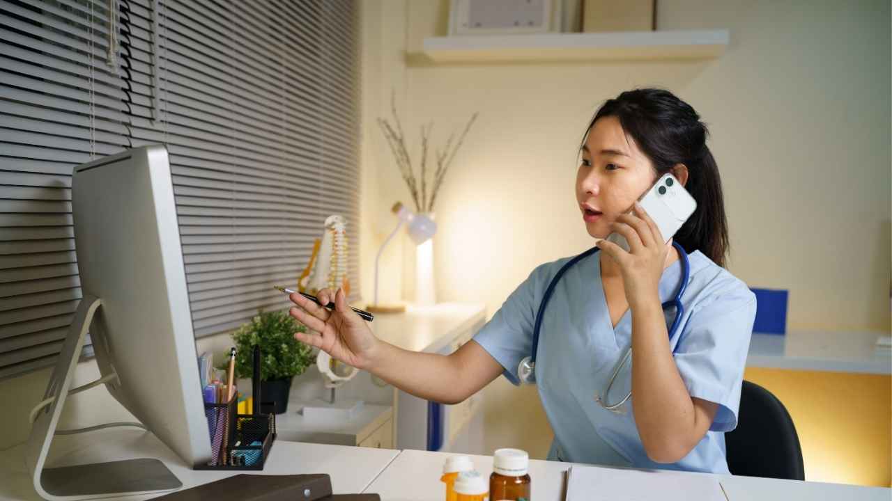 A manager talking on a phone