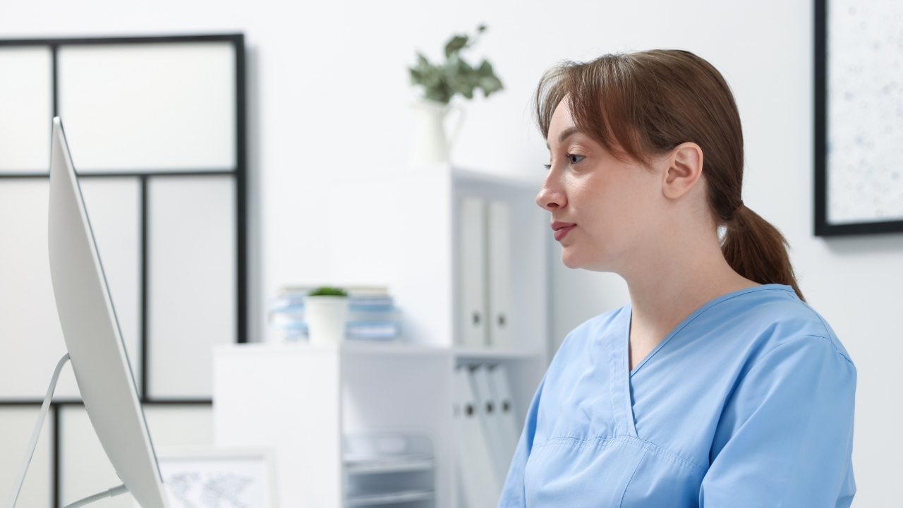 A nurse working, tired