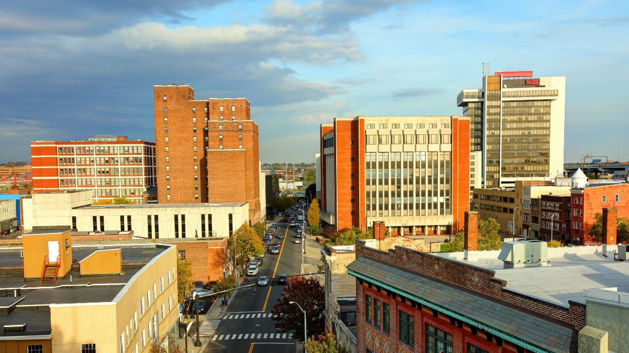 a view of the city with buildings