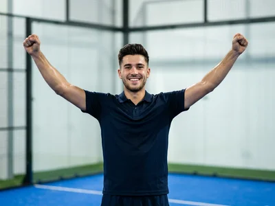 marché du padel France - joueur célèbre un point sur terrain indoor