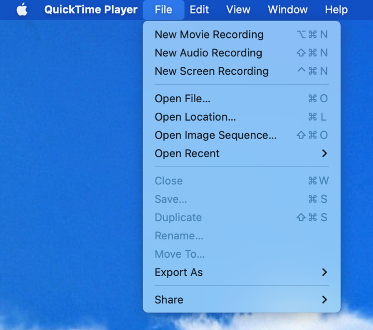 New Movie Recording on QuickTime Player