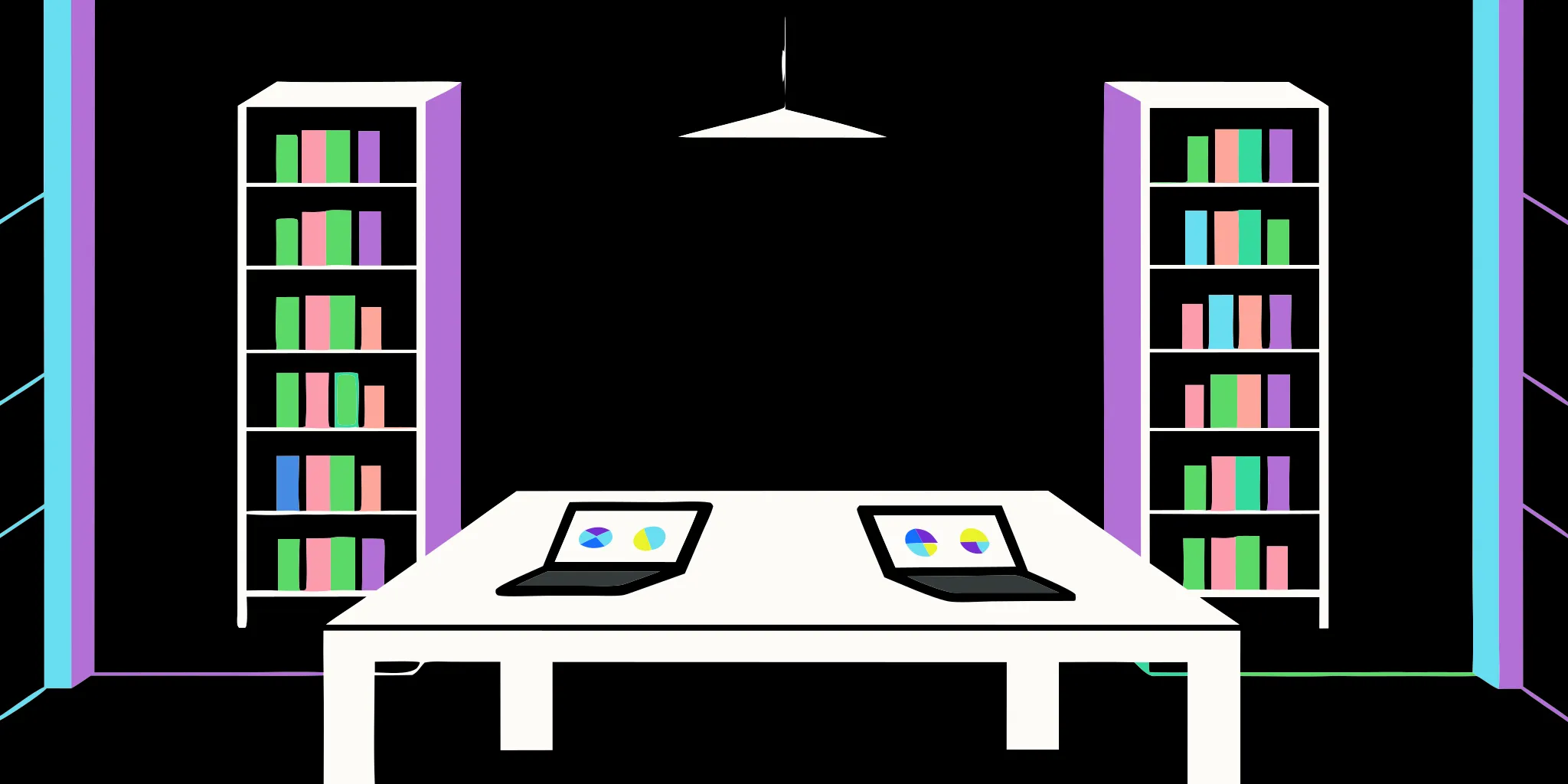 School fundraising software displayed on laptops in a modern library.