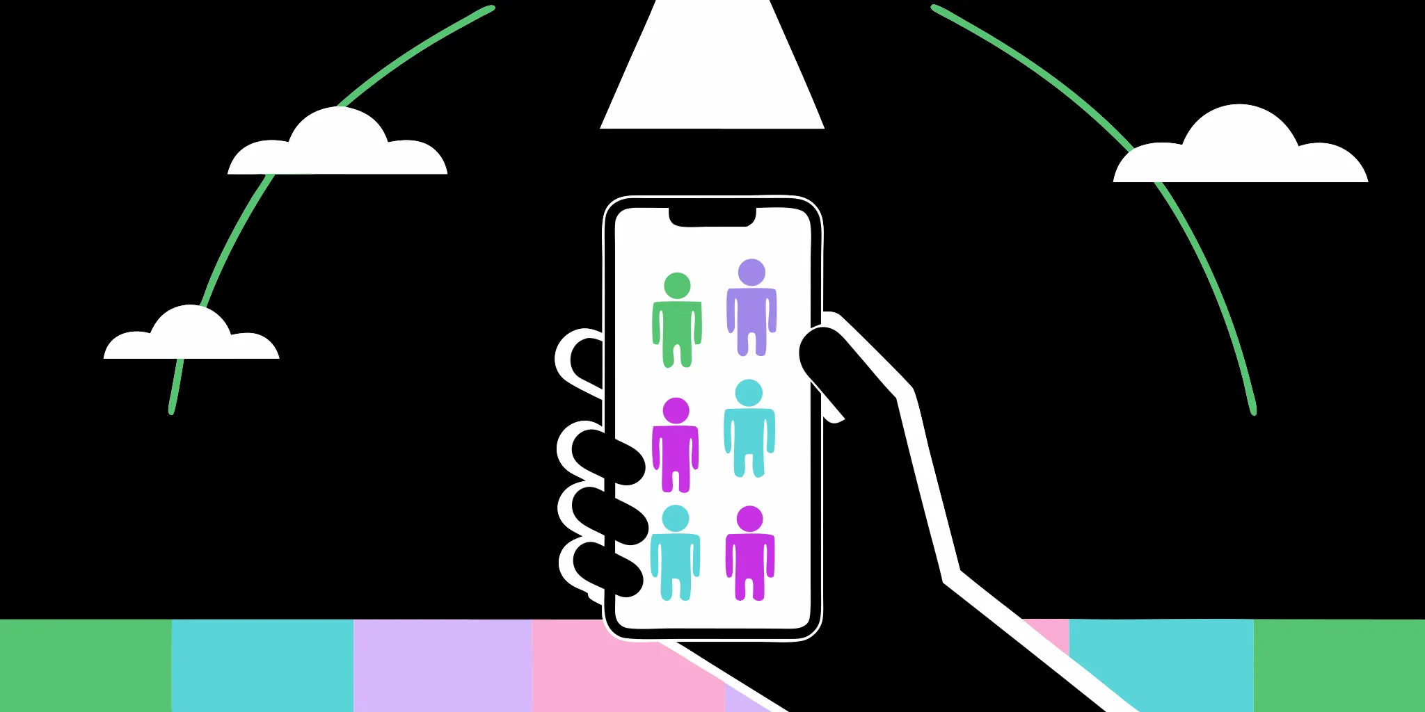 Smartphone with colorful donor icons, representing nonprofit social media fundraising.