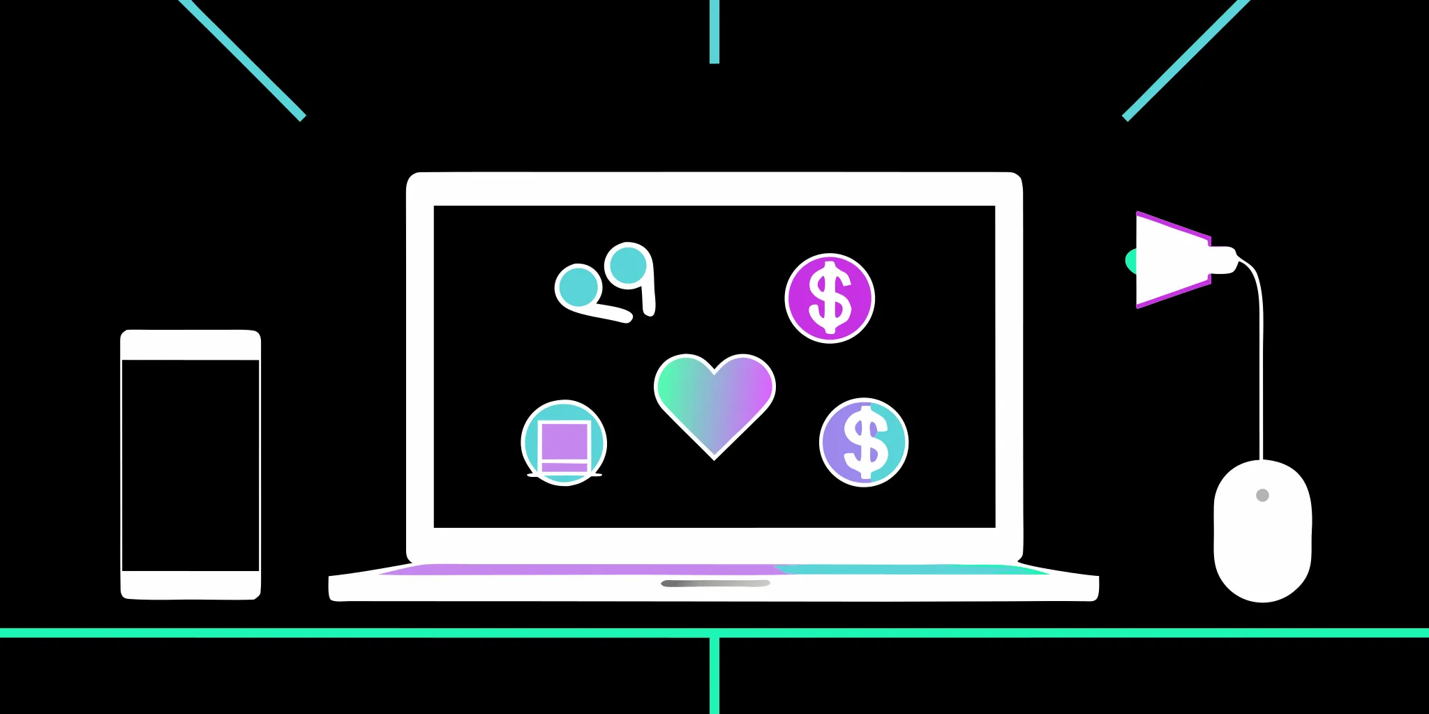 A laptop displaying icons for nonprofit fundraising event software.