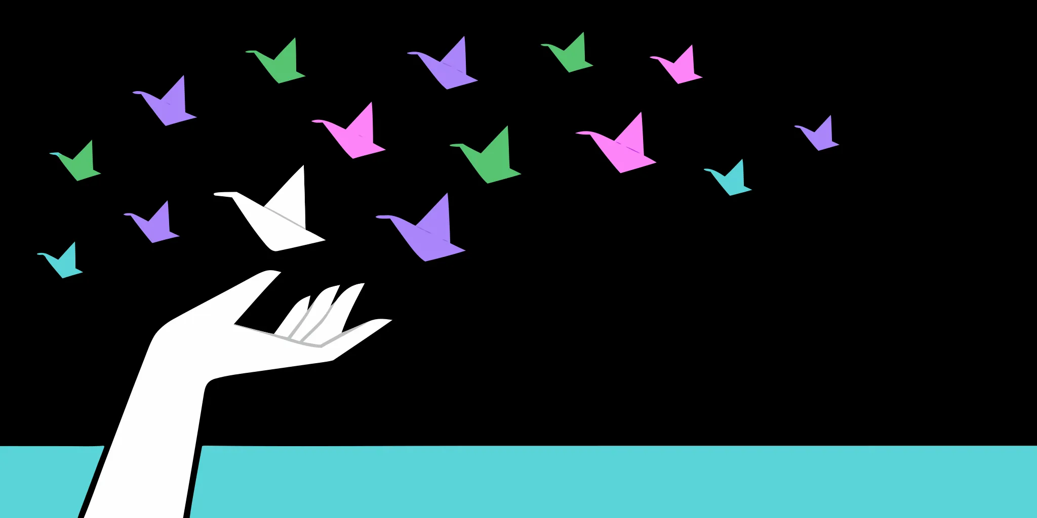 A hand releasing colorful origami birds, a creative approach to acquiring new donors for a nonprofit.