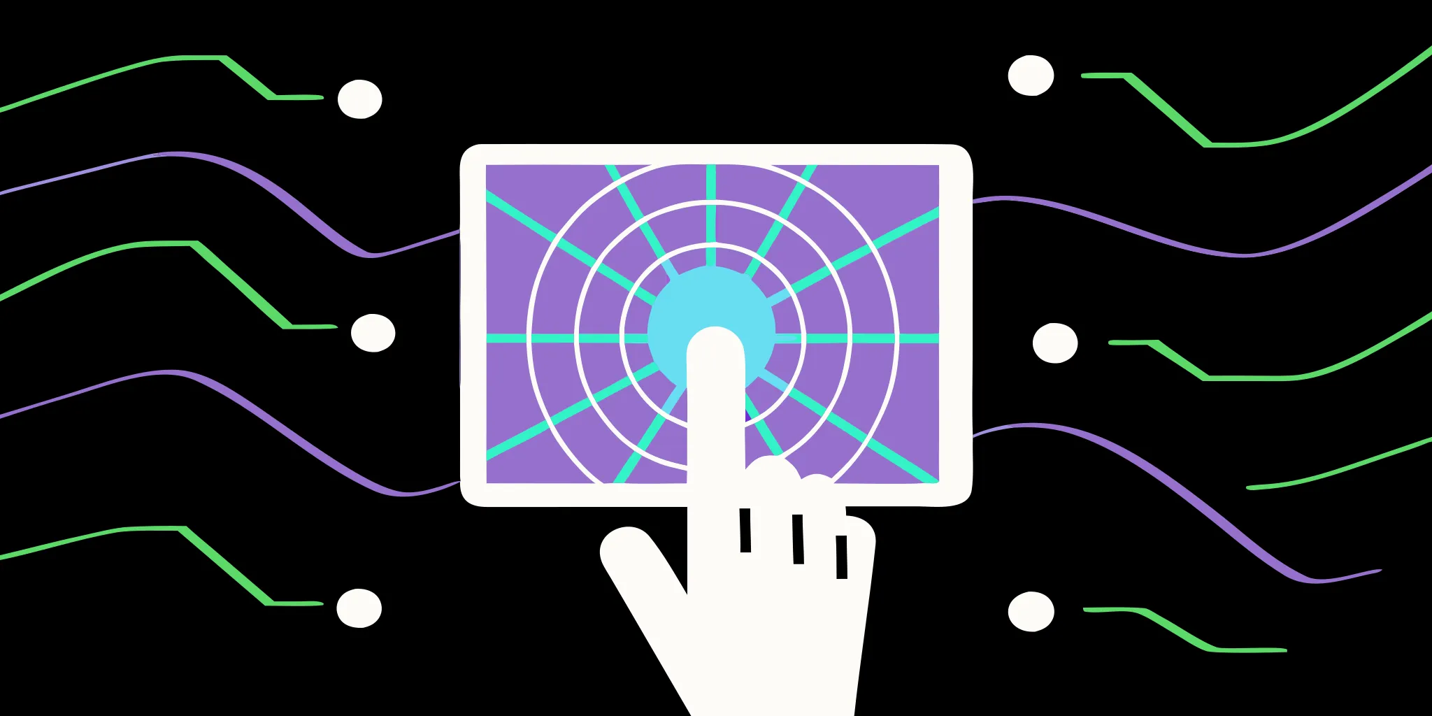 Hand touching a digital screen to automate fundraising with Facebook Messenger.