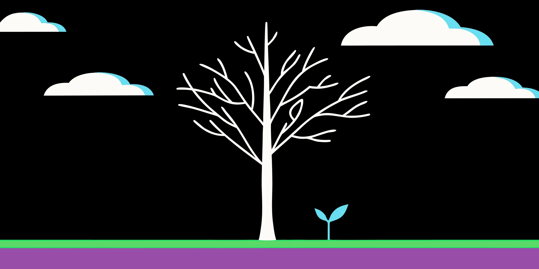 A small sprout grows next to a bare tree, showing the structural decline in charitable giving.