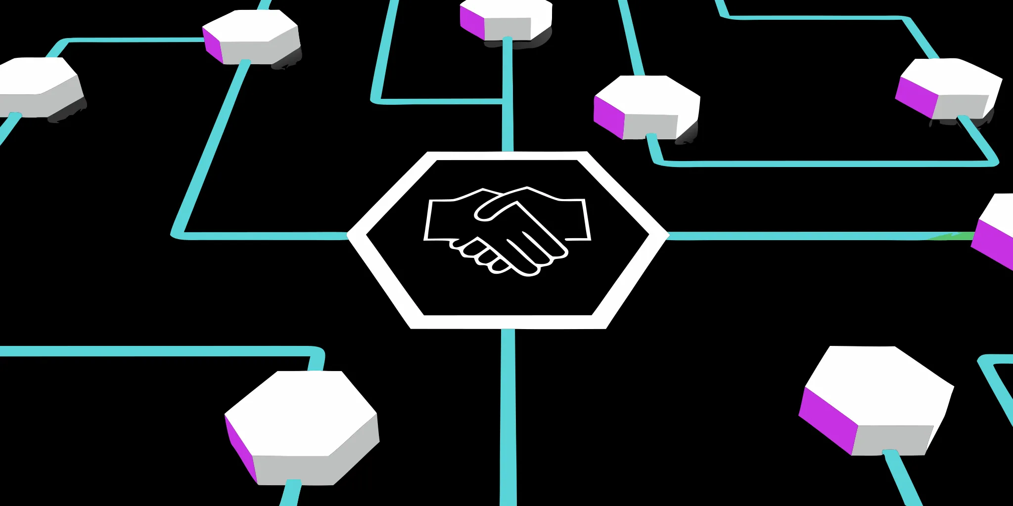 Handshake icon in a network for the latest peer-to-peer donation platforms.