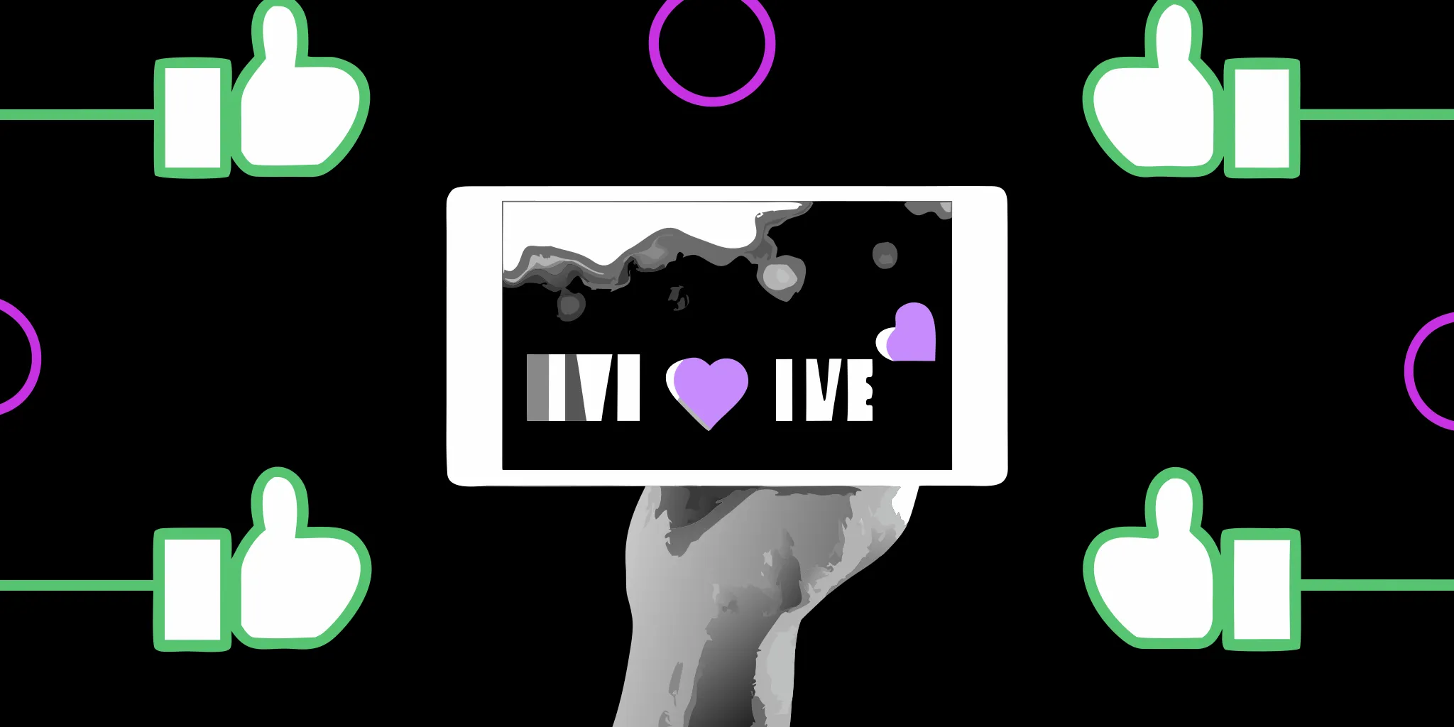 Hand holding a tablet receiving in-stream social media donations during a live stream.