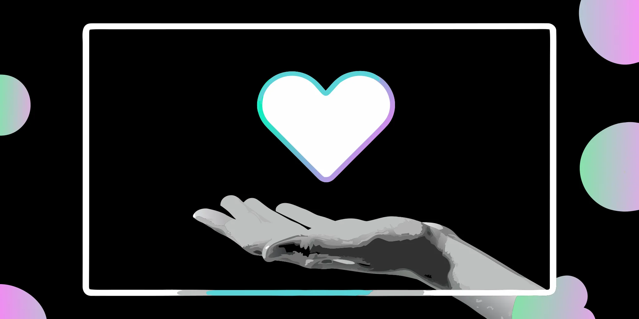 A hand reaching for a glowing heart icon to convert social media followers to donors.