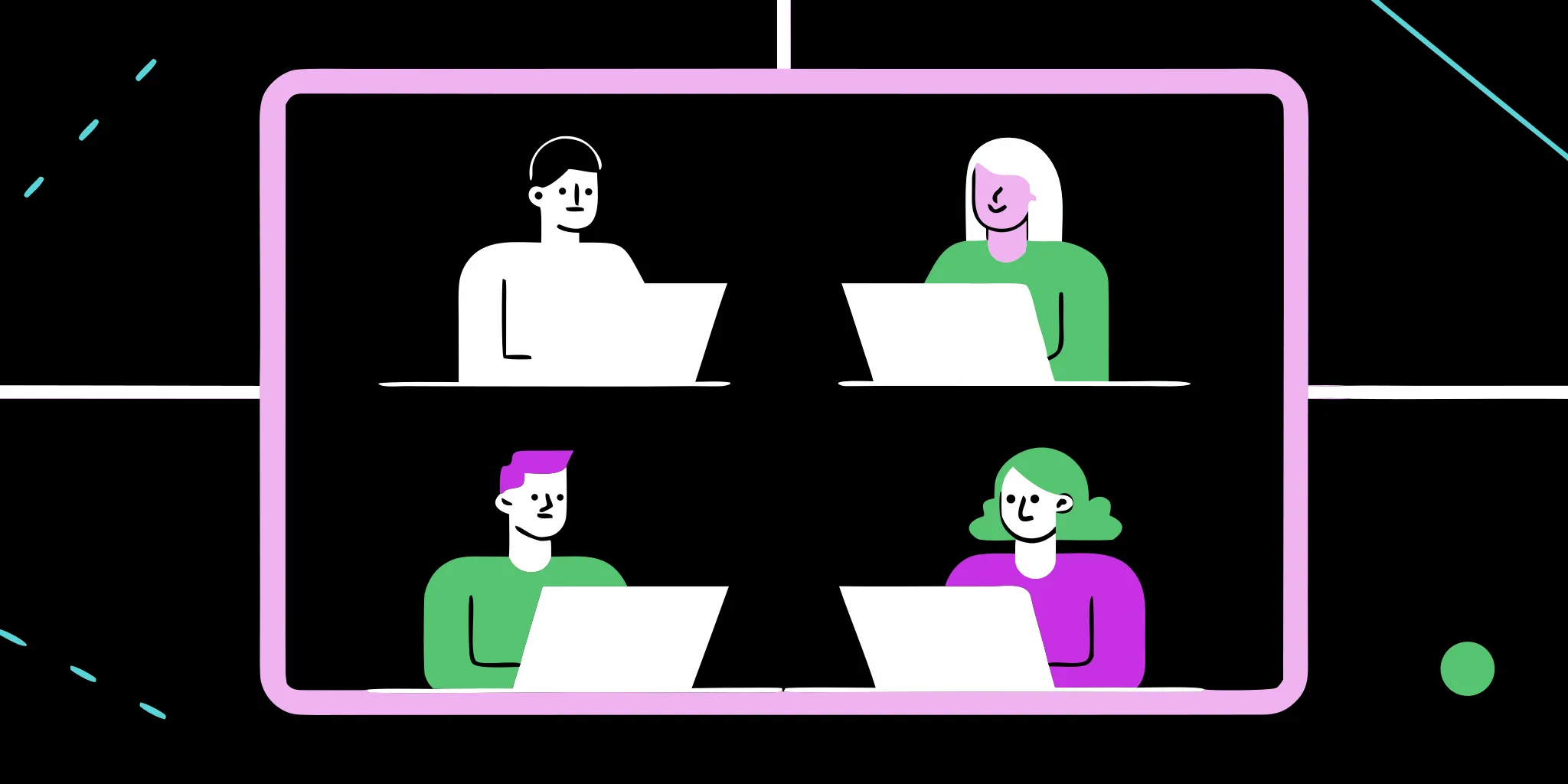 A team brainstorming virtual peer-to-peer fundraising ideas online.