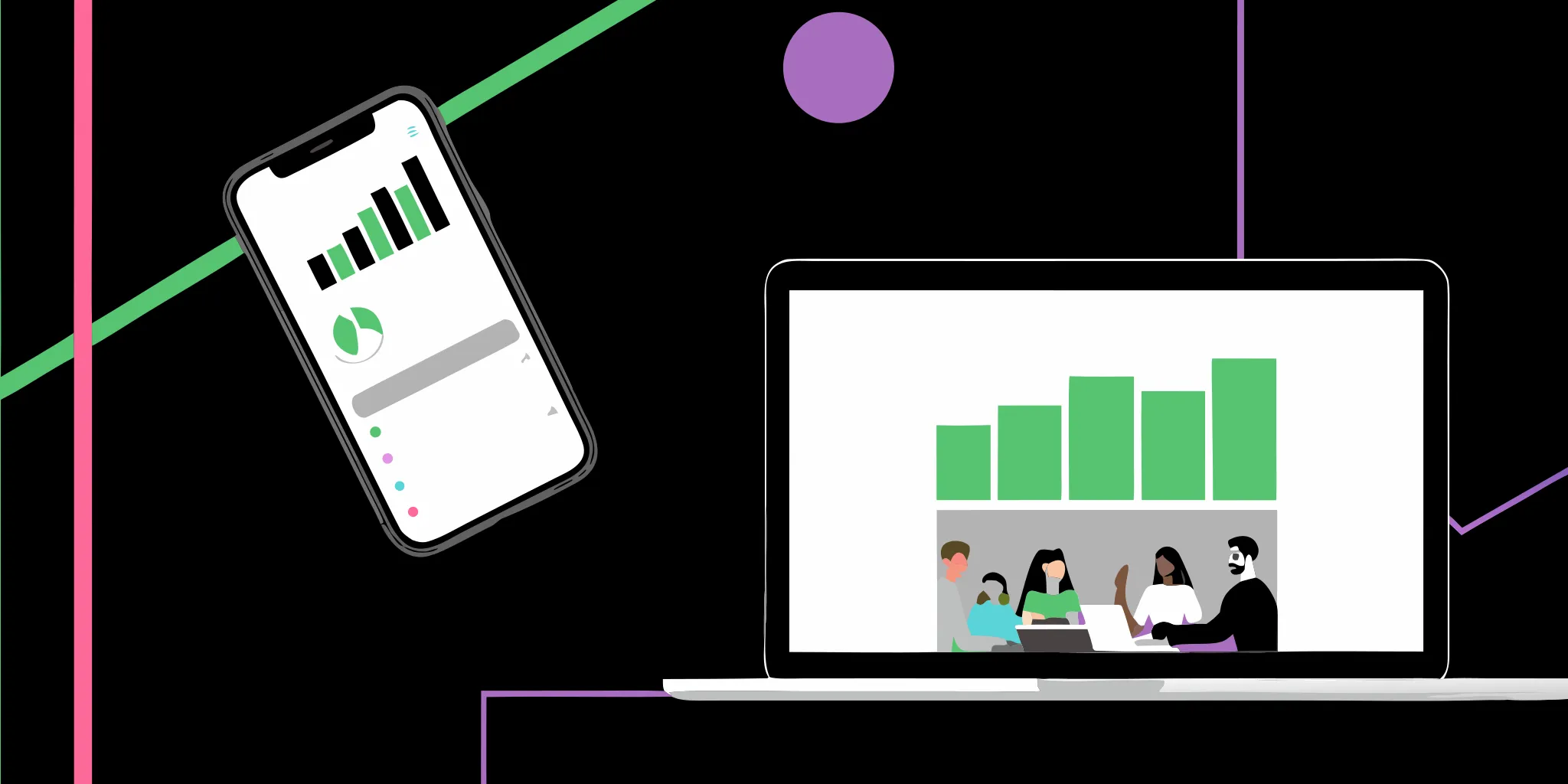 A P2P fundraising platform on a laptop and phone displaying campaign data and supporter activity.