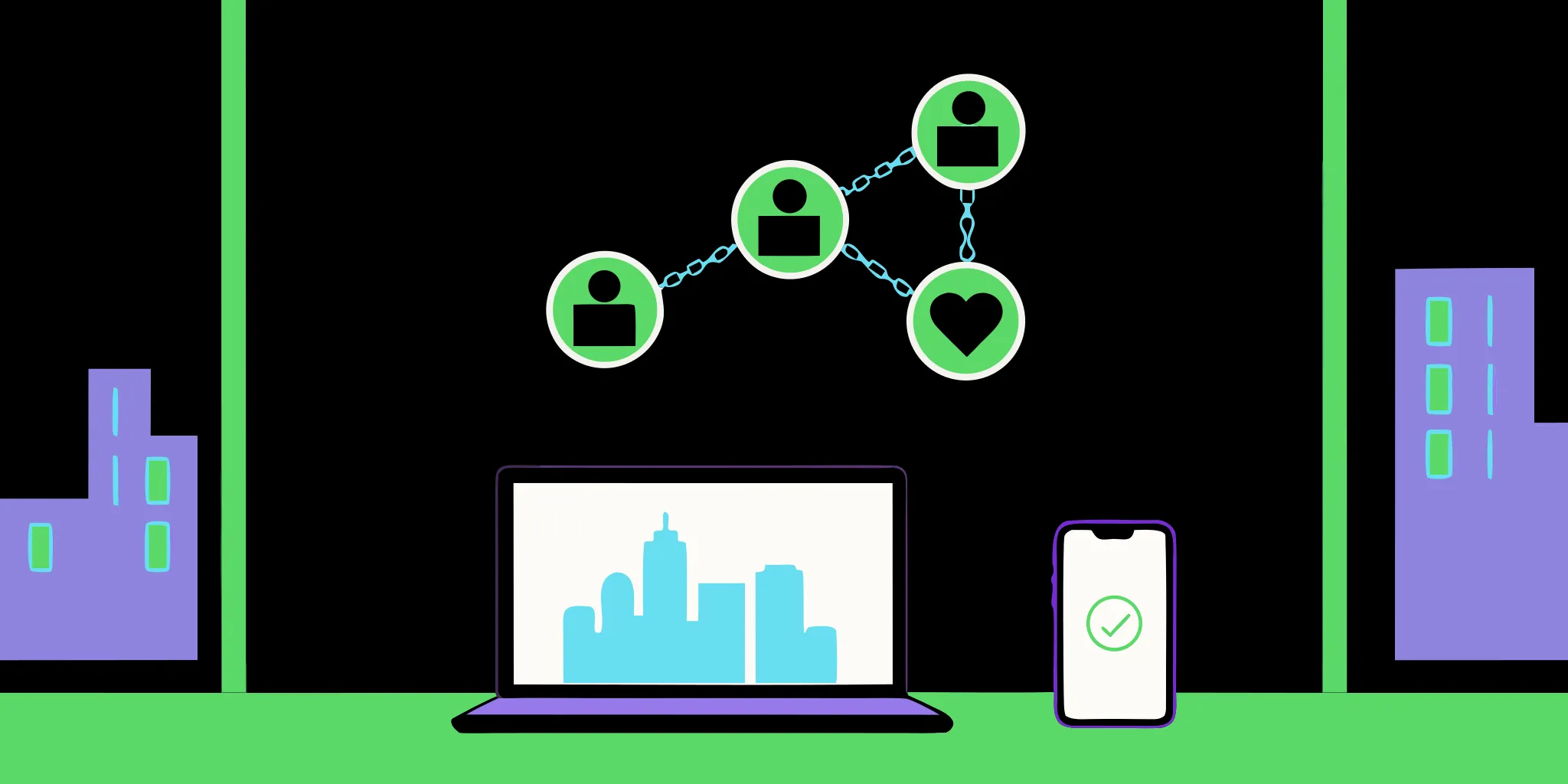 Digital peer-to-peer fundraising with a network of supporters connected through mobile and desktop devices.