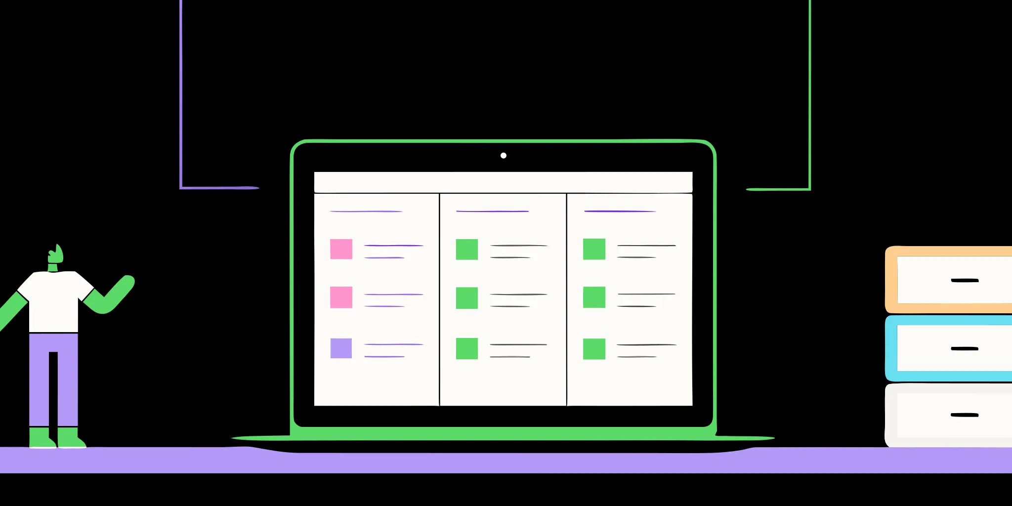 A general ledger coding system on a laptop screen with color-coded categories.
