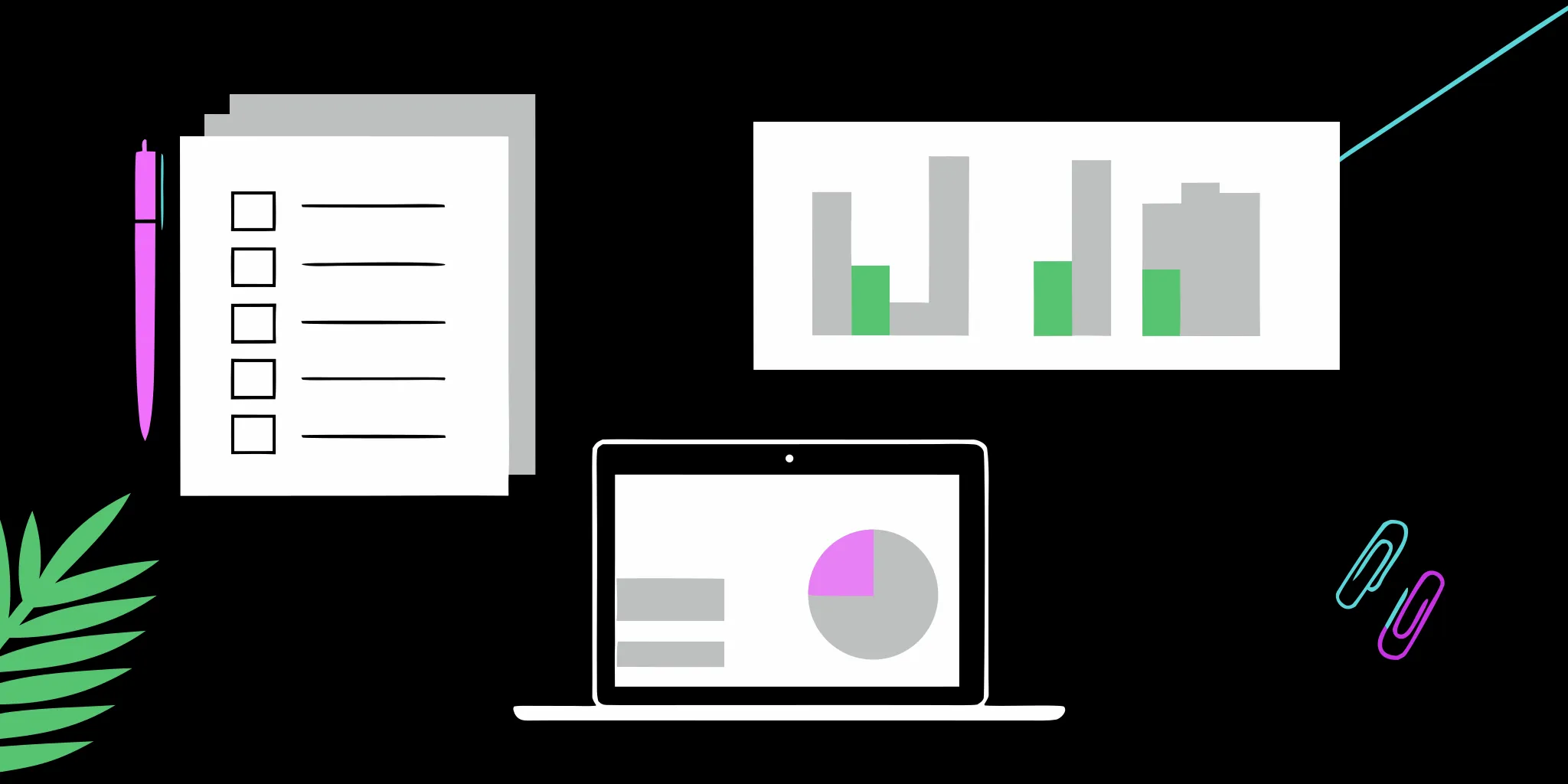 A laptop displaying charts and data for grant reporting, next to a checklist.