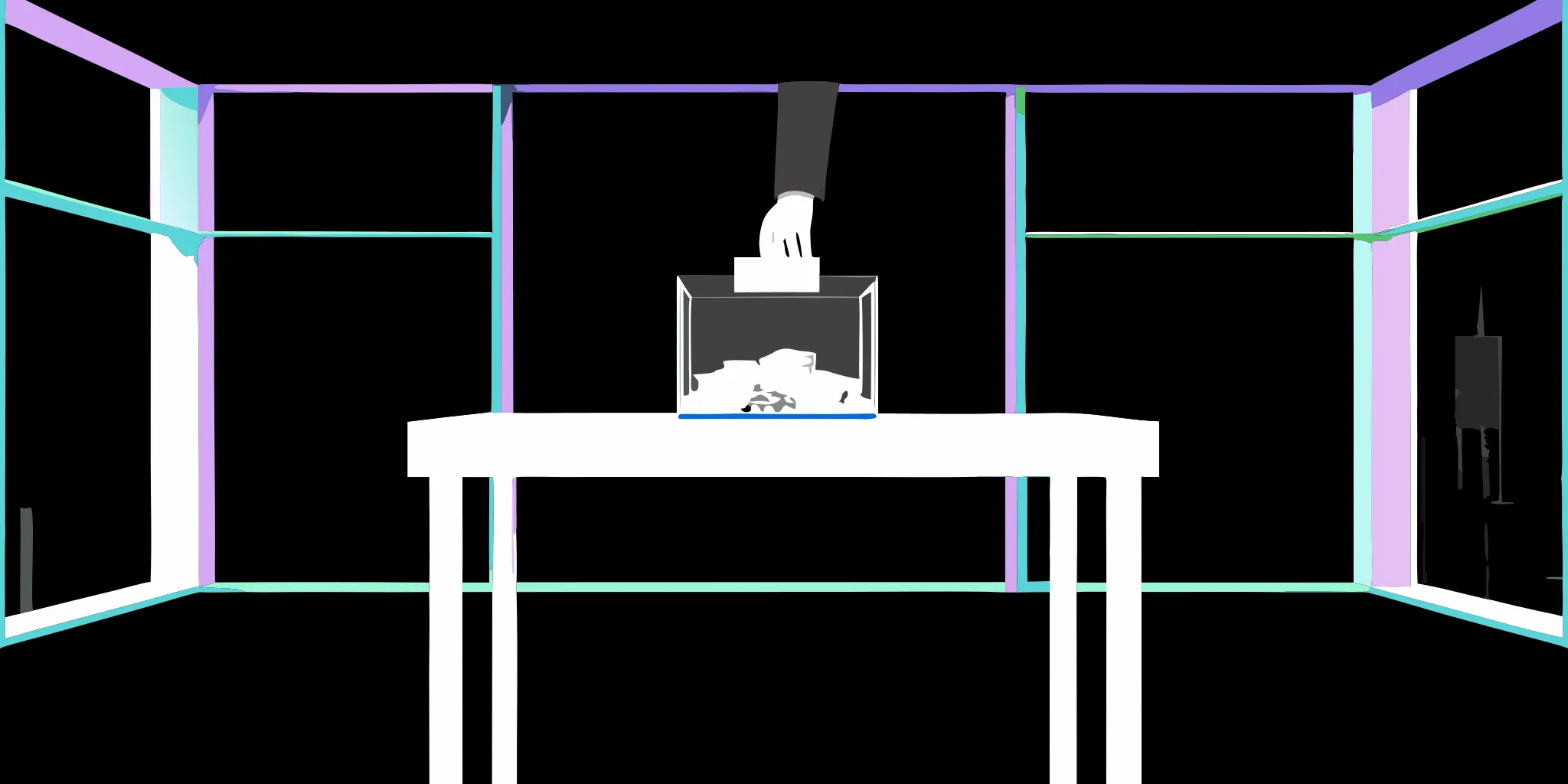 A hand places a donation into a secure box on a fundraising gift table.