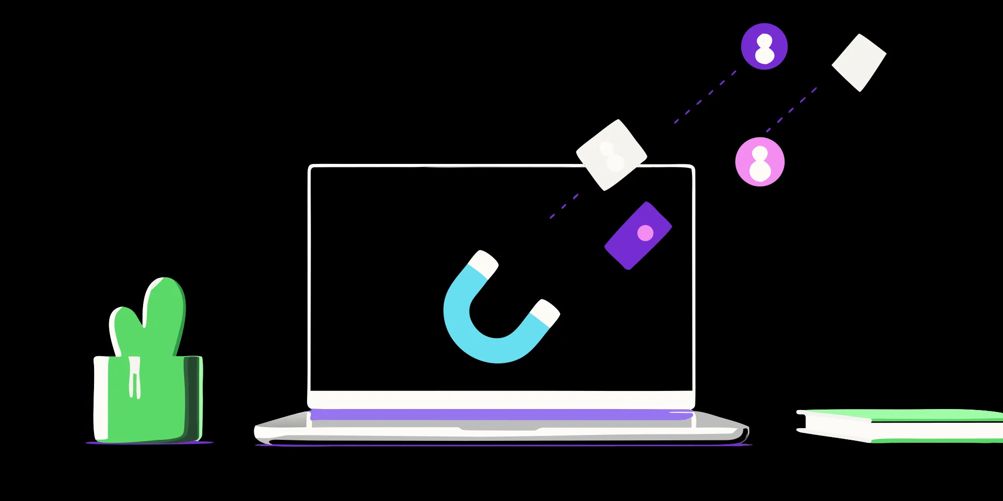 A magnet on a laptop screen attracts user icons as part of a re-engagement campaign.