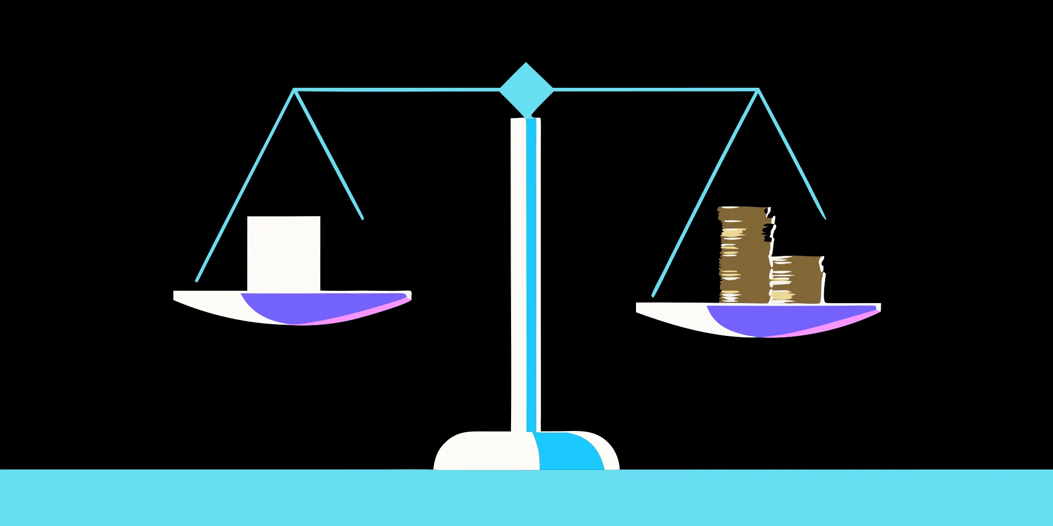 A scale with coins and a block balancing the cost per dollar raised.