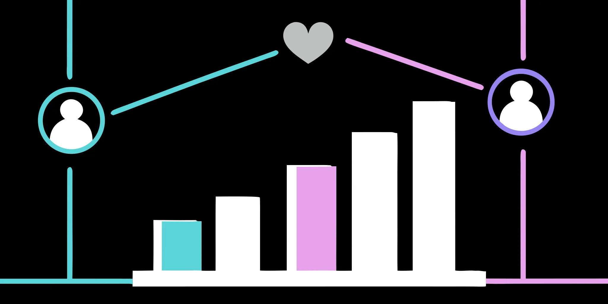 A flat illustration representing donor growth and retention with graphs and heart icons