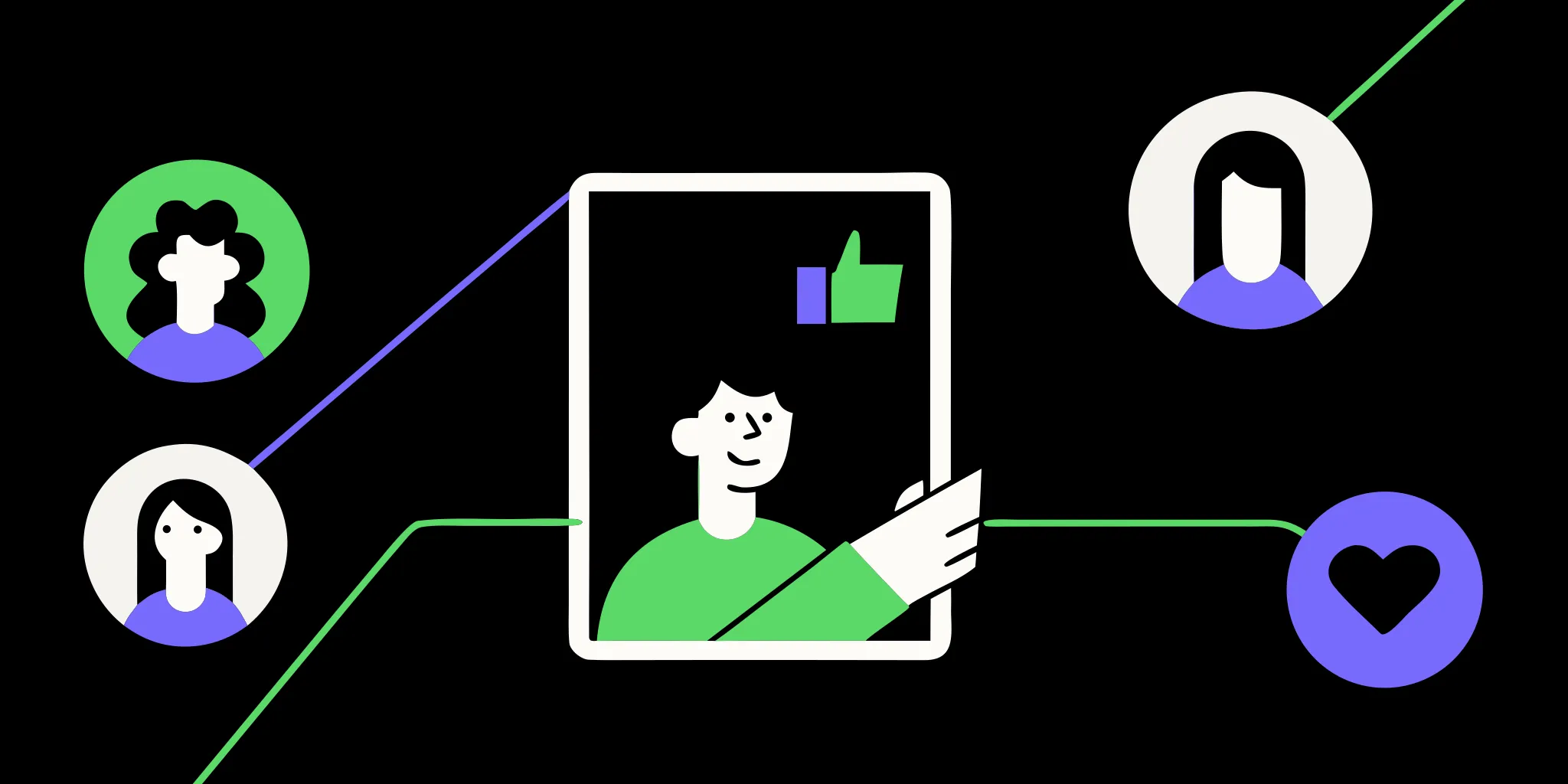A flat style illustration of a nonprofit volunteer interacting with supporters on social media