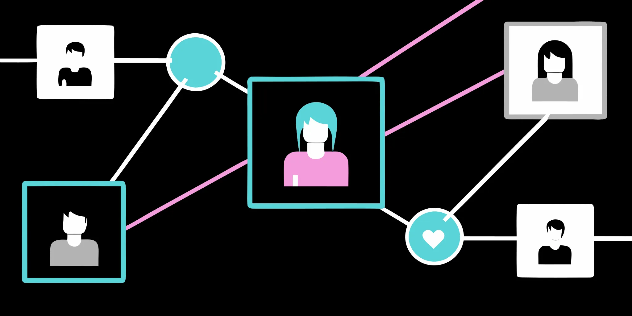 Illustration showing segmented donor personas connected through social media direct messaging channels