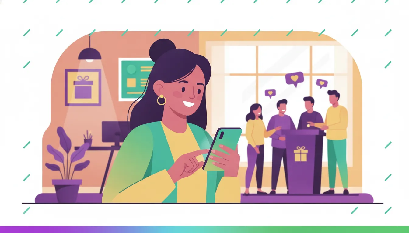 A nonprofit development director connecting with supporters on a smartphone in a warm modern office