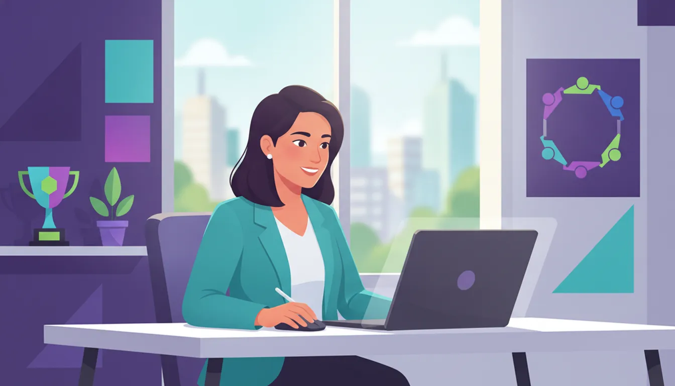 A nonprofit major-gifts director reviewing donor engagement on a laptop in a bright office
