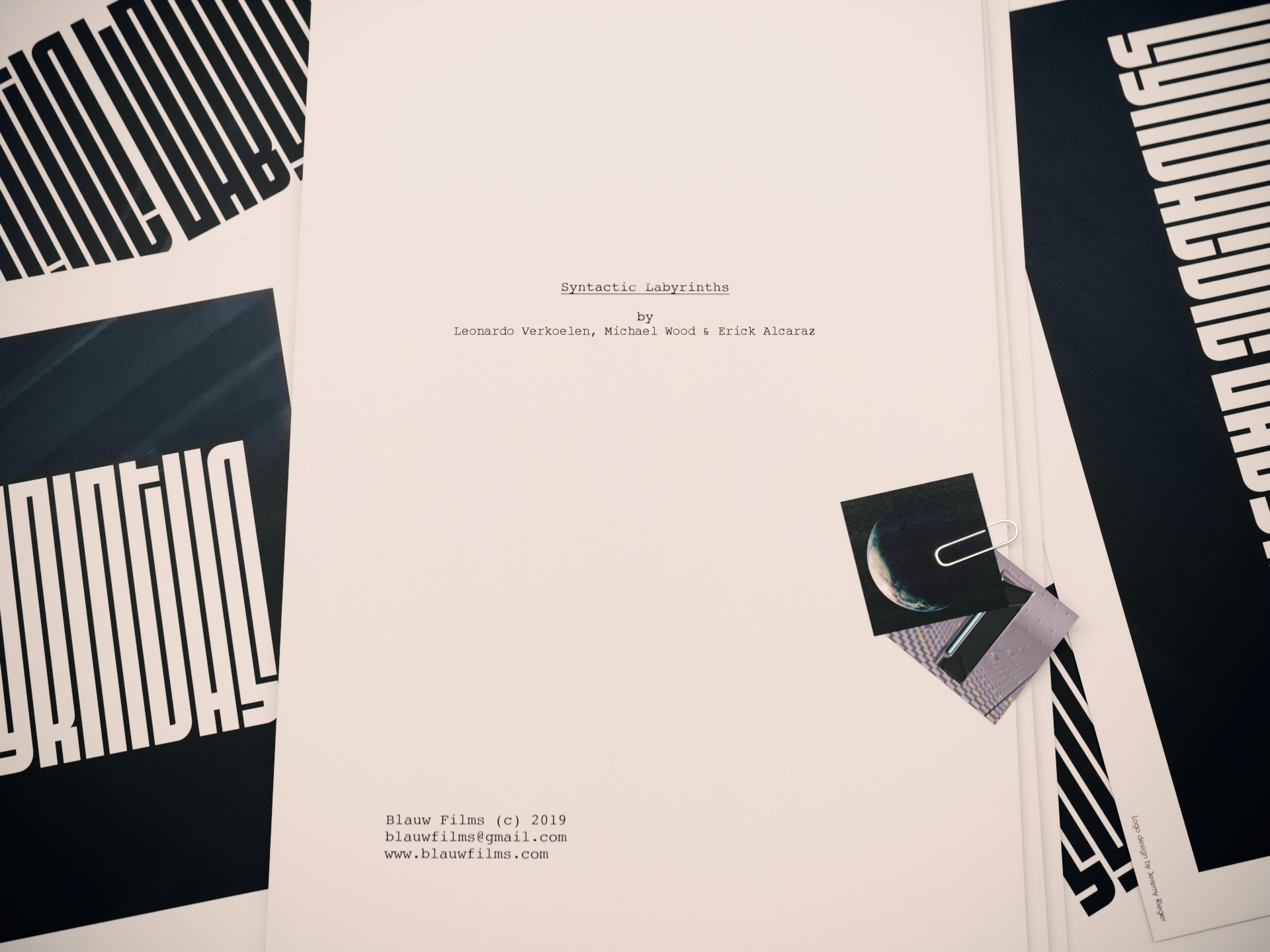 Syntactic Labyrinths screenplay preview – first two pages of Blauw Films sci-fi short film