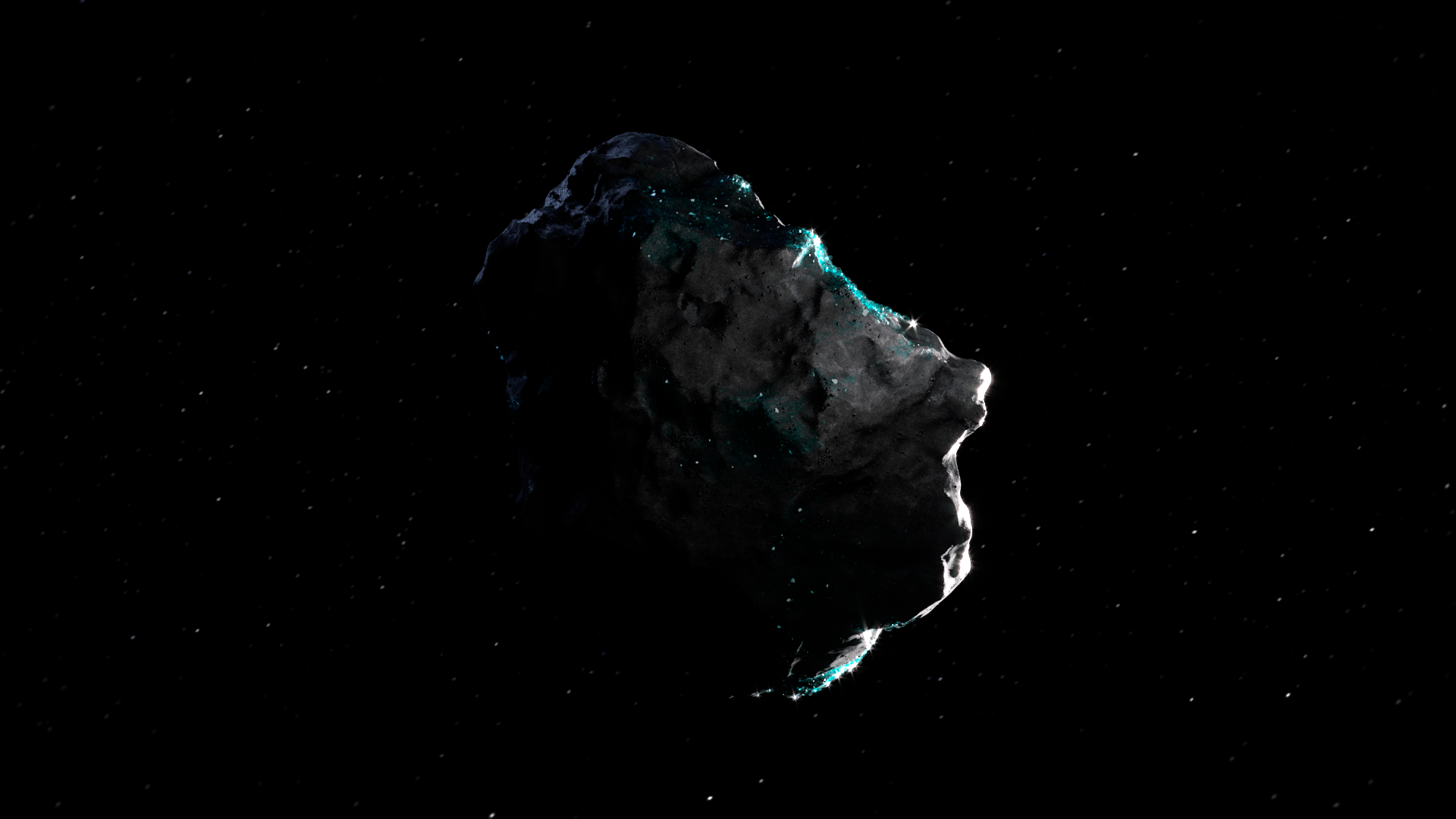 Copper crystal asteroid with glowing green crystals floating in deep space, concept art from Syntactic Labyrinths by Nadir Perazzo.