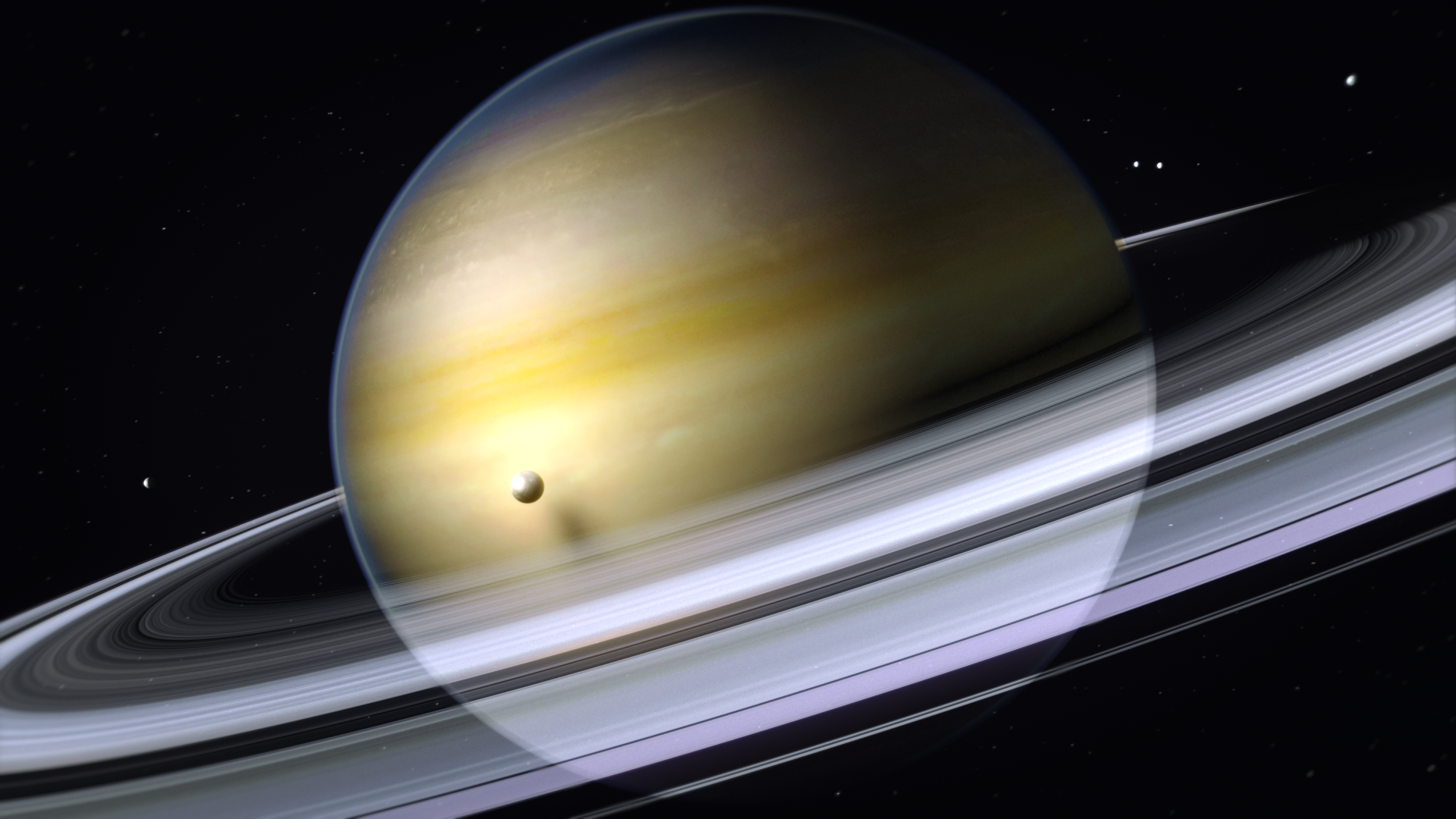 Soft-lit 3D render of Saturn with atmospheric rings, part of look development for Syntactic Labyrinths