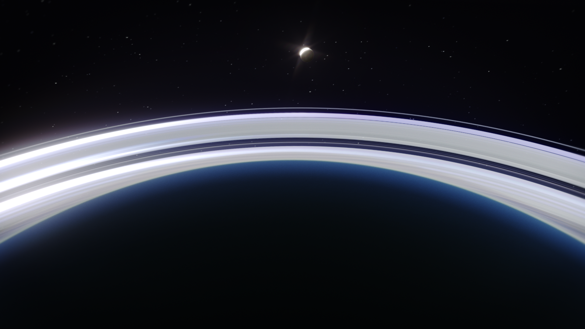 Soft-lit 3D render of Saturn with atmospheric rings, part of look development for Syntactic Labyrinths