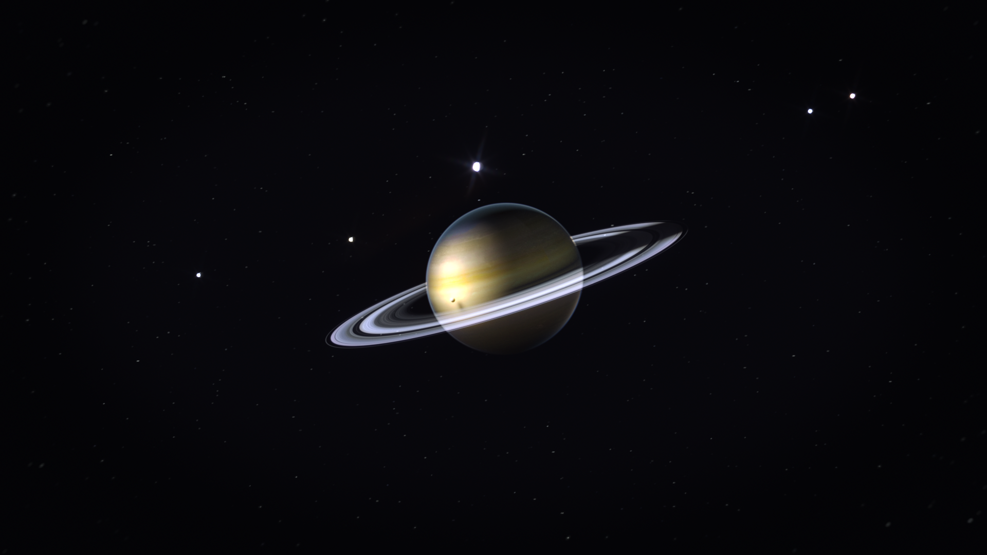 Soft-lit 3D render of Saturn with atmospheric rings, part of look development for Syntactic Labyrinths